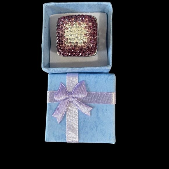 Sterling Silver Pink Pavé Ring Sparkle Statement Cocktail Bling Jewelry Gift - Picture 4 of 9